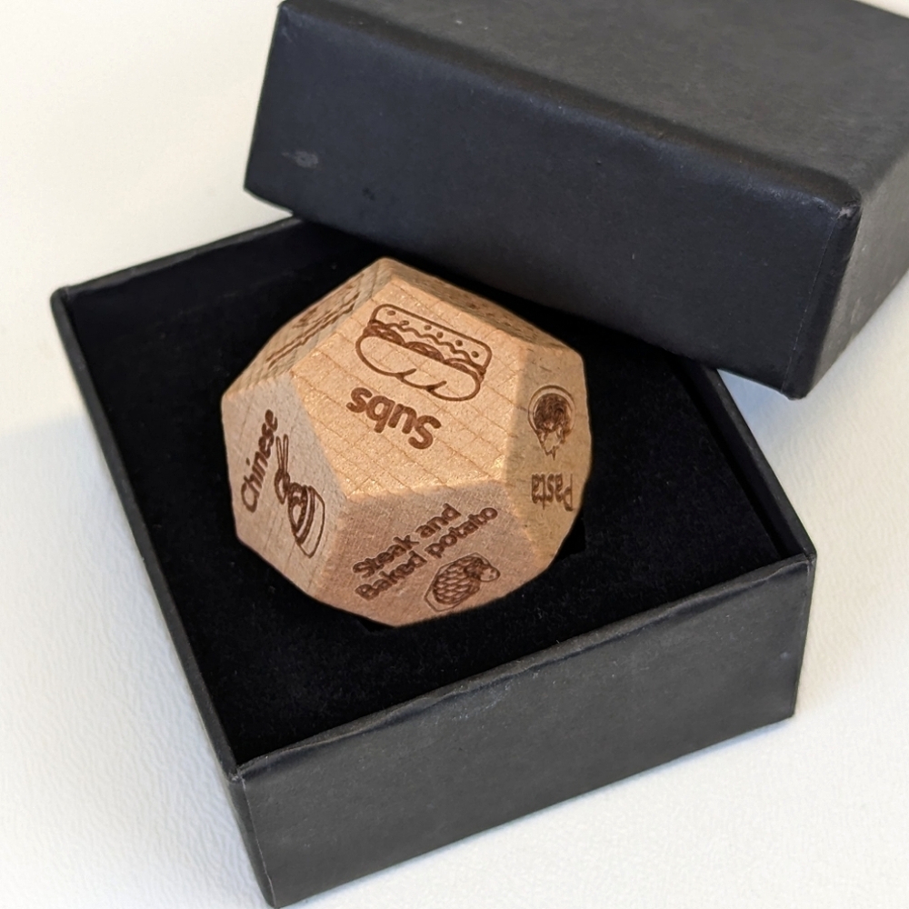 Choose Your Food 12 Sided Date Night Wood Dice in Gift Box - Picture 3 of 6